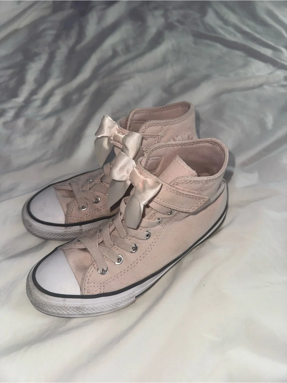 Converse, little girls pink and white sneakers, size 2